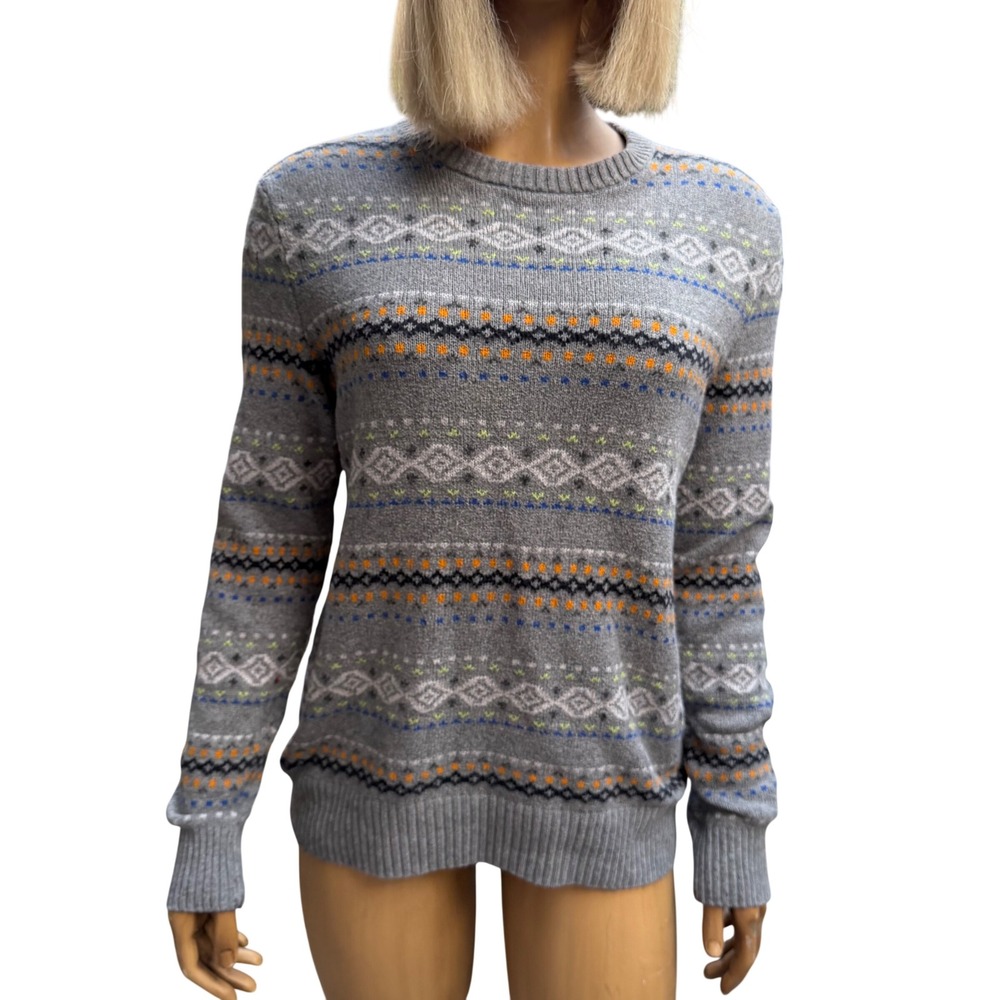American Eagle Fair Isle Sweater Athletic Fit Nordic Grey Multi Size M